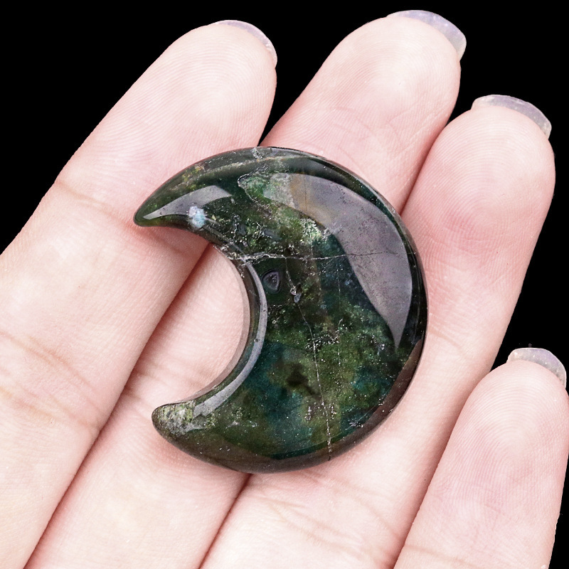 Natural Crystal Moon Charm, Crescent Stone Carving No Hole Pendant for DIY Jewelry Making, Decorative Crafts and Handmade Accessory Projects