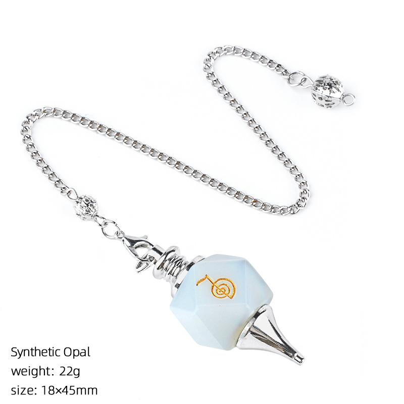 Geometric Crystal Pendulum Pendant with Rune Engraving - Adjustable Chain for Meditation and Yoga