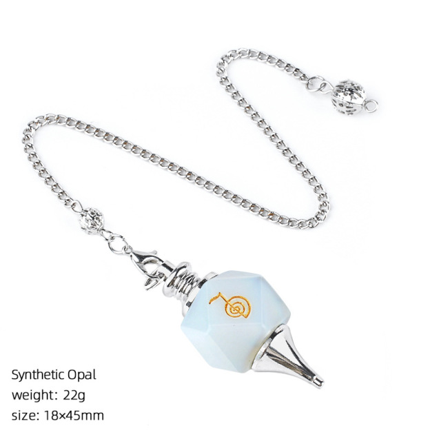 Geometric Crystal Pendulum Pendant with Rune Engraving - Adjustable Chain for Meditation and Yoga