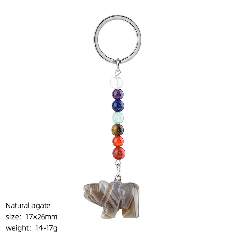 Natural Stone Polar Bear Keychain Color Bead Pendant Animal Bag Charm Carved Bear Keyring Creative Gift Accessory