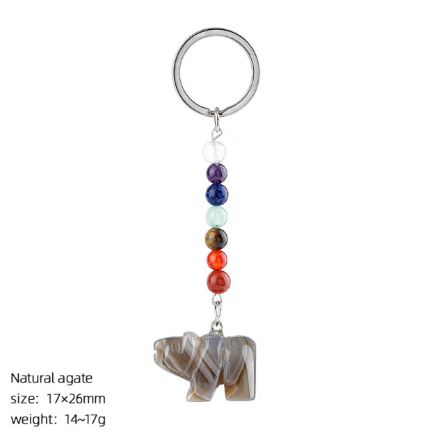 Natural Stone Polar Bear Keychain Color Bead Pendant Animal Bag Charm Carved Bear Keyring Creative Gift Accessory