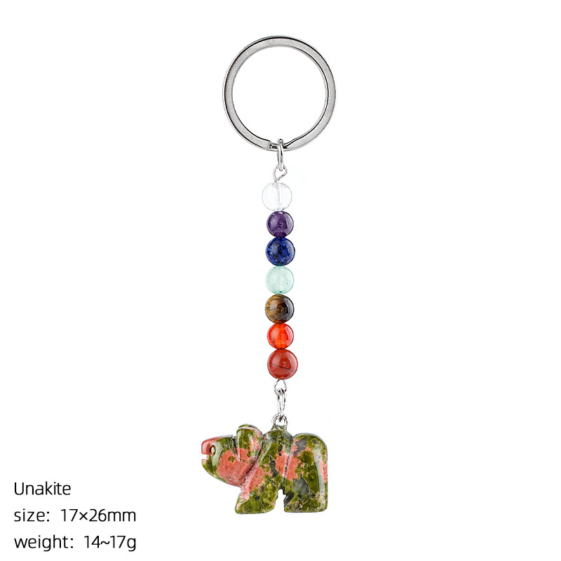 Natural Stone Polar Bear Keychain Color Bead Pendant Animal Bag Charm Carved Bear Keyring Creative Gift Accessory