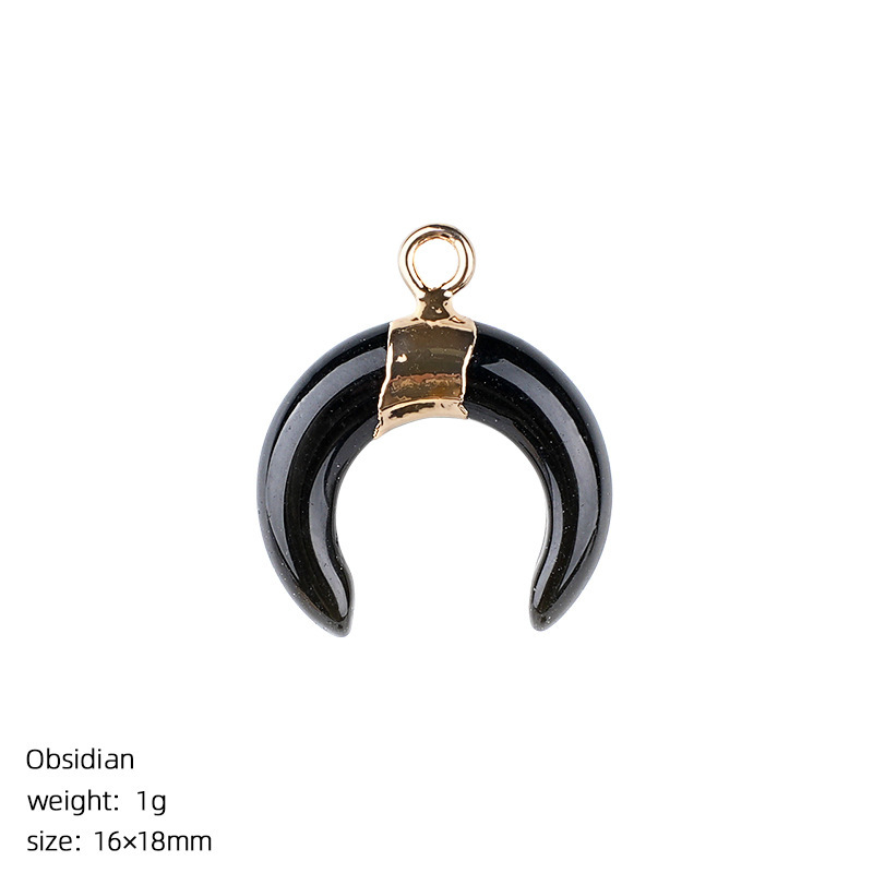 Natural Stone Crescent Moon Pendant Necklace Handcrafted with Adjustable Rope