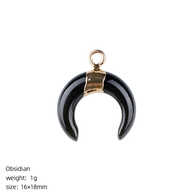 Natural Stone Crescent Moon Pendant Necklace Handcrafted with Adjustable Rope