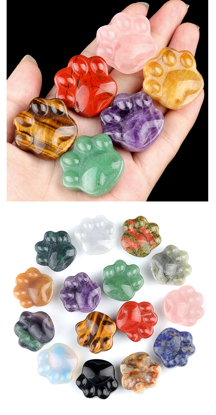 Natural Crystal Paw Figurine, Carved Cat Paw Bear Paw Stone Mini Desk Decor Gift, Polished Animal Palm Ornament and Cute Display Collectible
