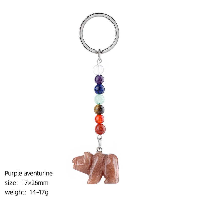 Natural Stone Polar Bear Keychain Color Bead Pendant Animal Bag Charm Carved Bear Keyring Creative Gift Accessory