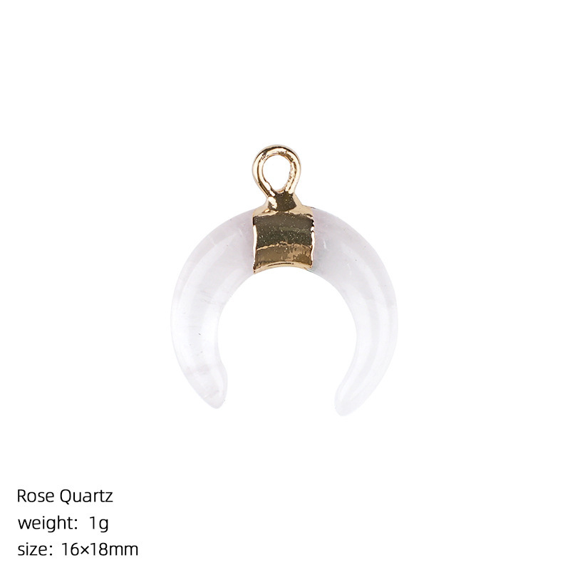 Natural Stone Crescent Moon Pendant Necklace Handcrafted with Adjustable Rope