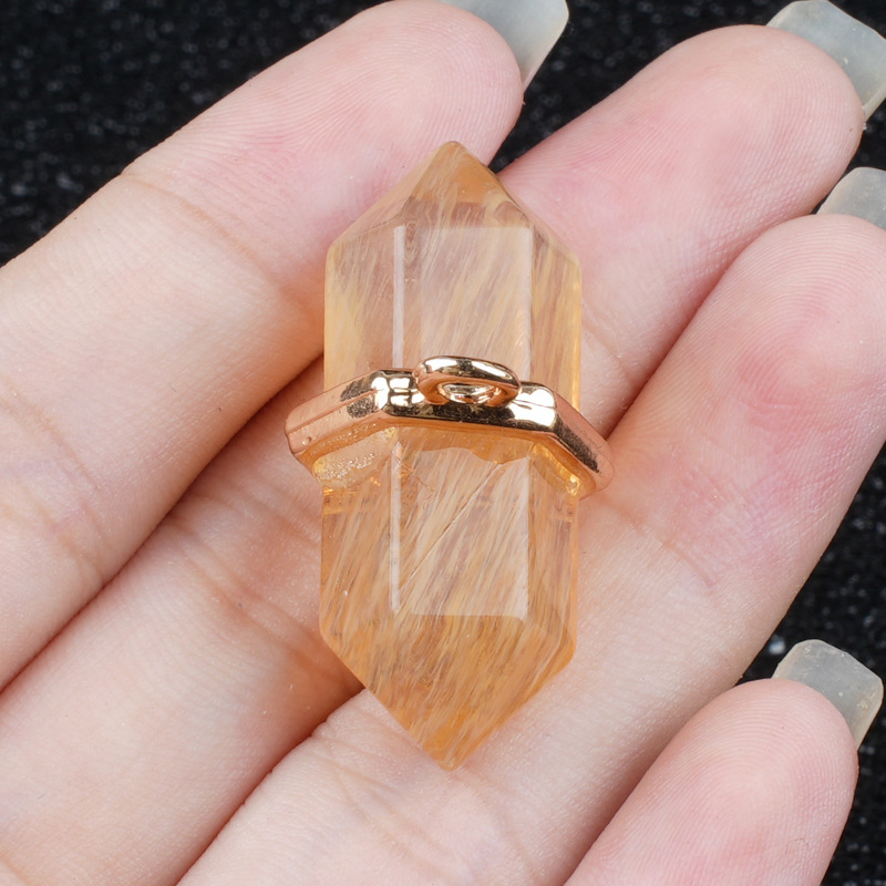 Natural Crystal Double Point Pendant Hexagonal Column Stone Charm 13×36mm DIY Necklace Jewelry Accessory