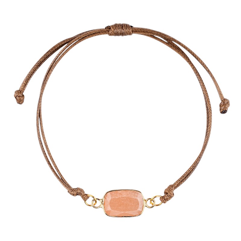 Natural Crystal Faceted Rectangle Bracelet, Adjustable Handwoven Cord for Daily Wear, DIY Jewelry, Personalized Gift