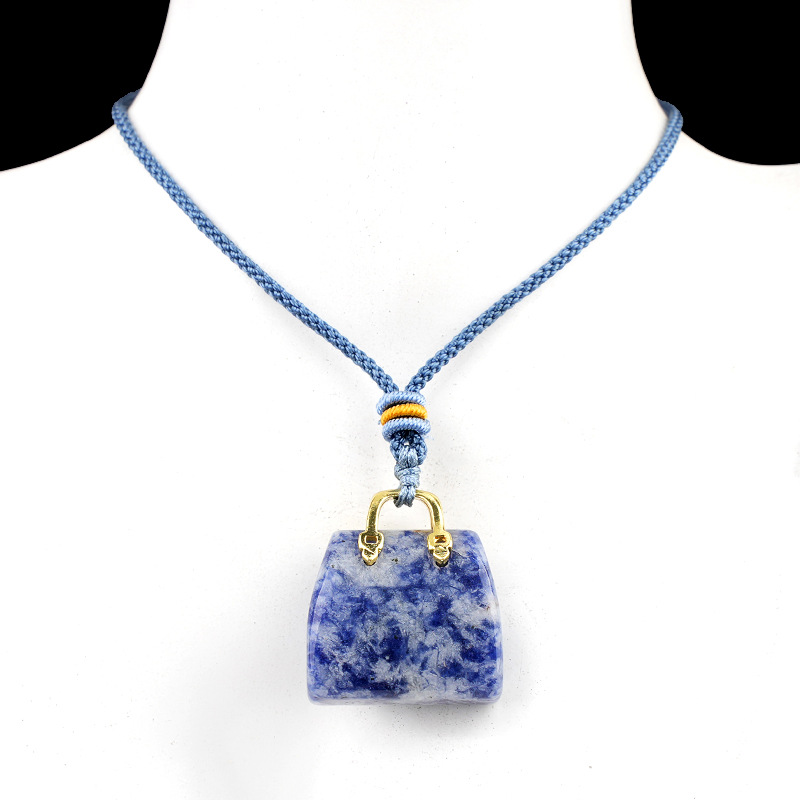 Natural Crystal Handbag Shape Pendant, Agate Stone Mini Bag Ornament Woven Rope Sweater Chain Accessory, Multi Material Decorative Pendant