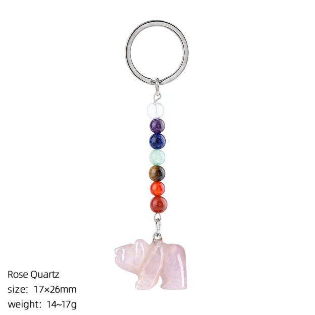 Natural Stone Polar Bear Keychain Color Bead Pendant Animal Bag Charm Carved Bear Keyring Creative Gift Accessory