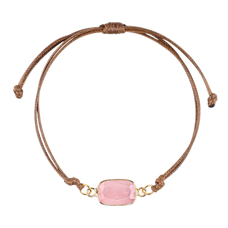 Natural Crystal Faceted Rectangle Bracelet, Adjustable Handwoven Cord for Daily Wear, DIY Jewelry, Personalized Gift