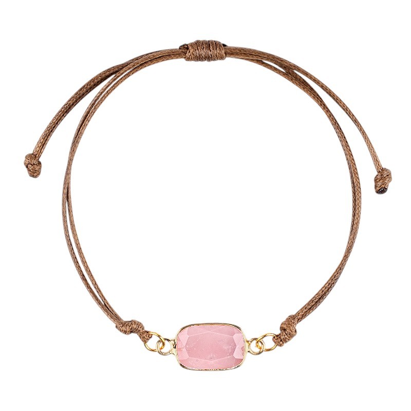 Natural Crystal Faceted Rectangle Bracelet, Adjustable Handwoven Cord for Daily Wear, DIY Jewelry, Personalized Gift