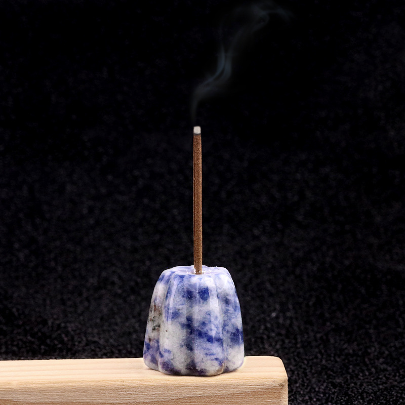 Natural Crystal Flower Incense Holder, Carved Agate Stone Stick Incense Base Mini Aromatherapy Holder Decorative Crystal Burner Ornament