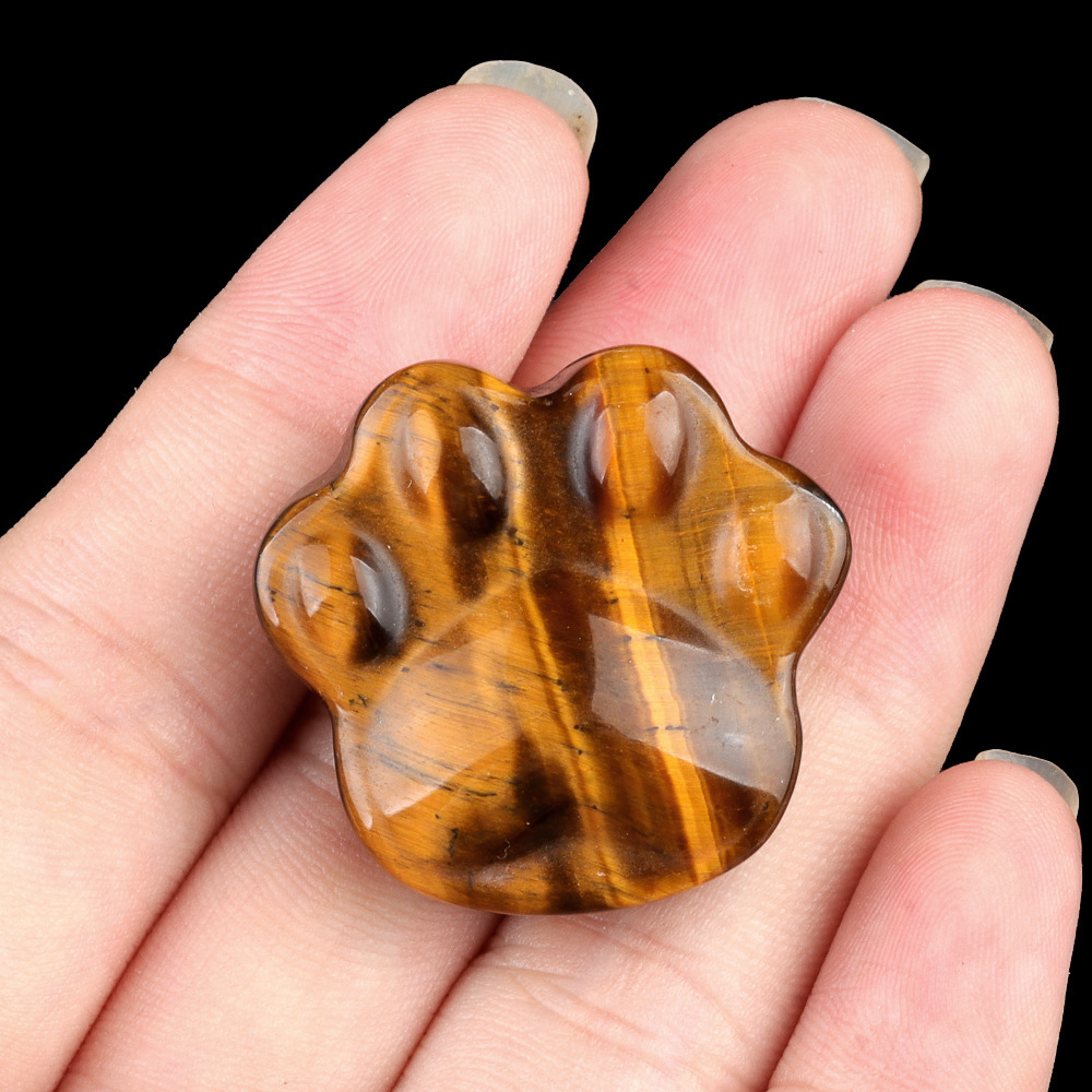 Natural Crystal Paw Figurine, Carved Cat Paw Bear Paw Stone Mini Desk Decor Gift, Polished Animal Palm Ornament and Cute Display Collectible