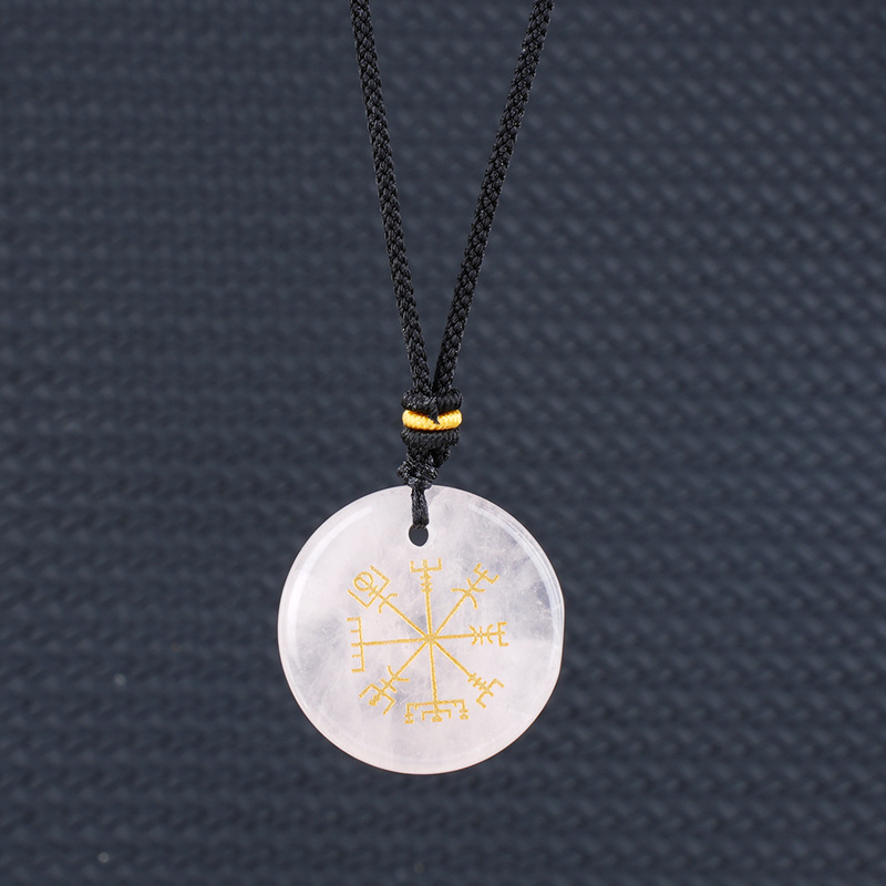 Viking Style Crystal Pendant Necklace Natural Agate Symbol with Round Shape