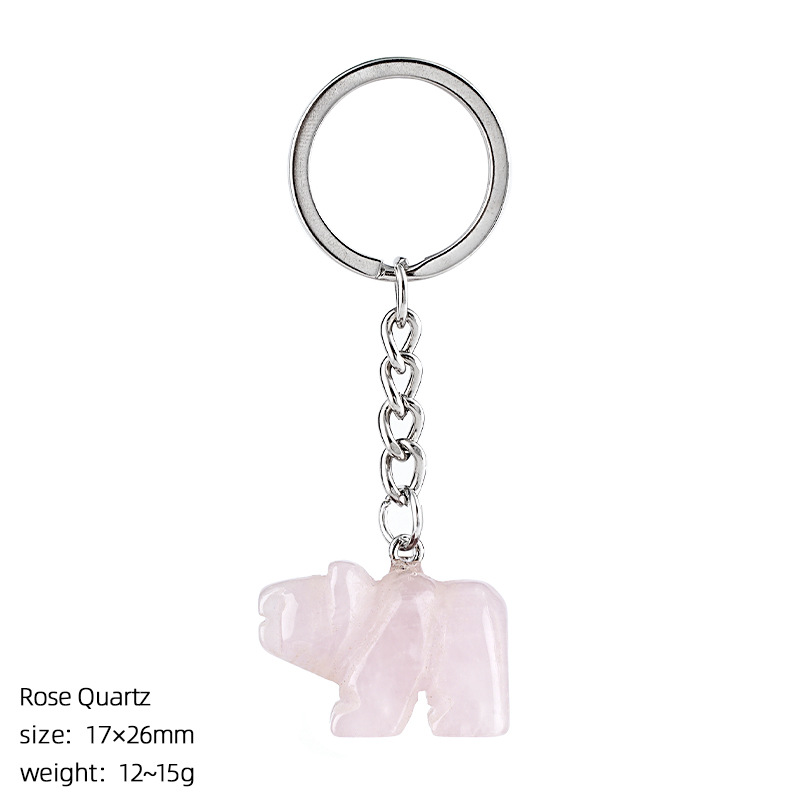 Natural Stone Polar Bear Keychain Animal Shape Hand Carved Bag Pendant Creative Cute Bear Key Ring Gift Accessory