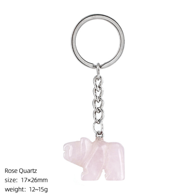 Natural Stone Polar Bear Keychain Animal Shape Hand Carved Bag Pendant Creative Cute Bear Key Ring Gift Accessory