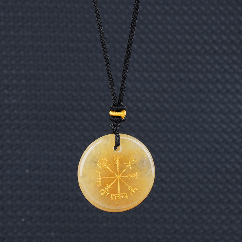 Viking Style Crystal Pendant Necklace Natural Agate Symbol with Round Shape