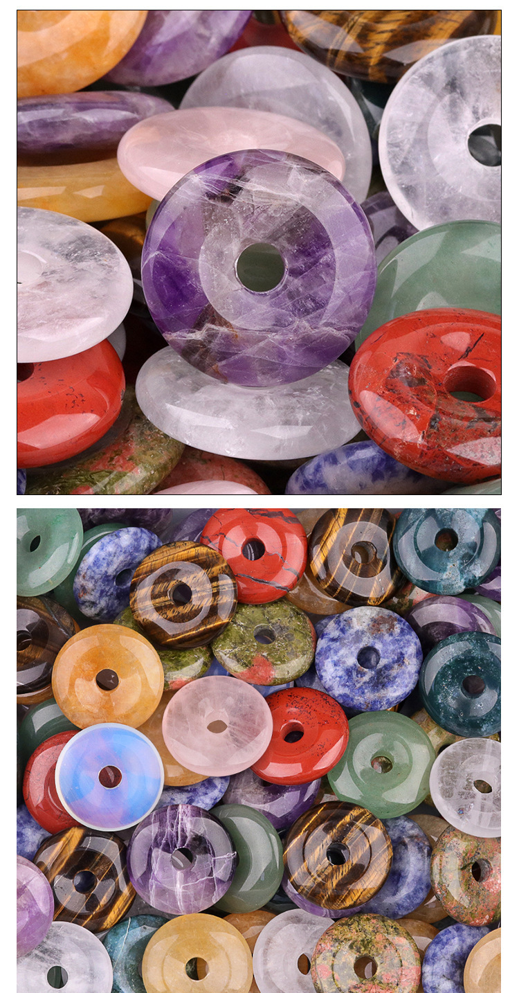 Natural Stone Donut Circle Pendant DIY Necklace Charm Round Large Hole Amulet Style Smooth Polished Minimalist Fashion Accessory