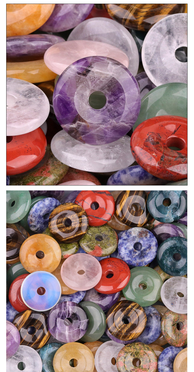 Natural Stone Donut Circle Pendant DIY Necklace Charm Round Large Hole Amulet Style Smooth Polished Minimalist Fashion Accessory