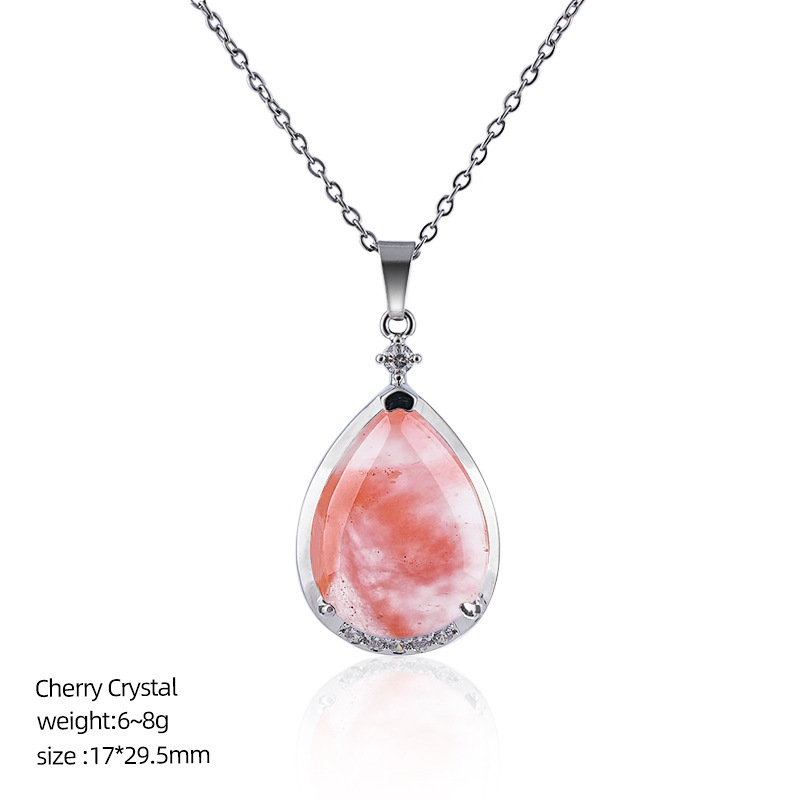 Natural Crystal Teardrop Pendant Necklace, Water Drop Gemstone Inlay Chain Necklace for Daily Wear or Gift