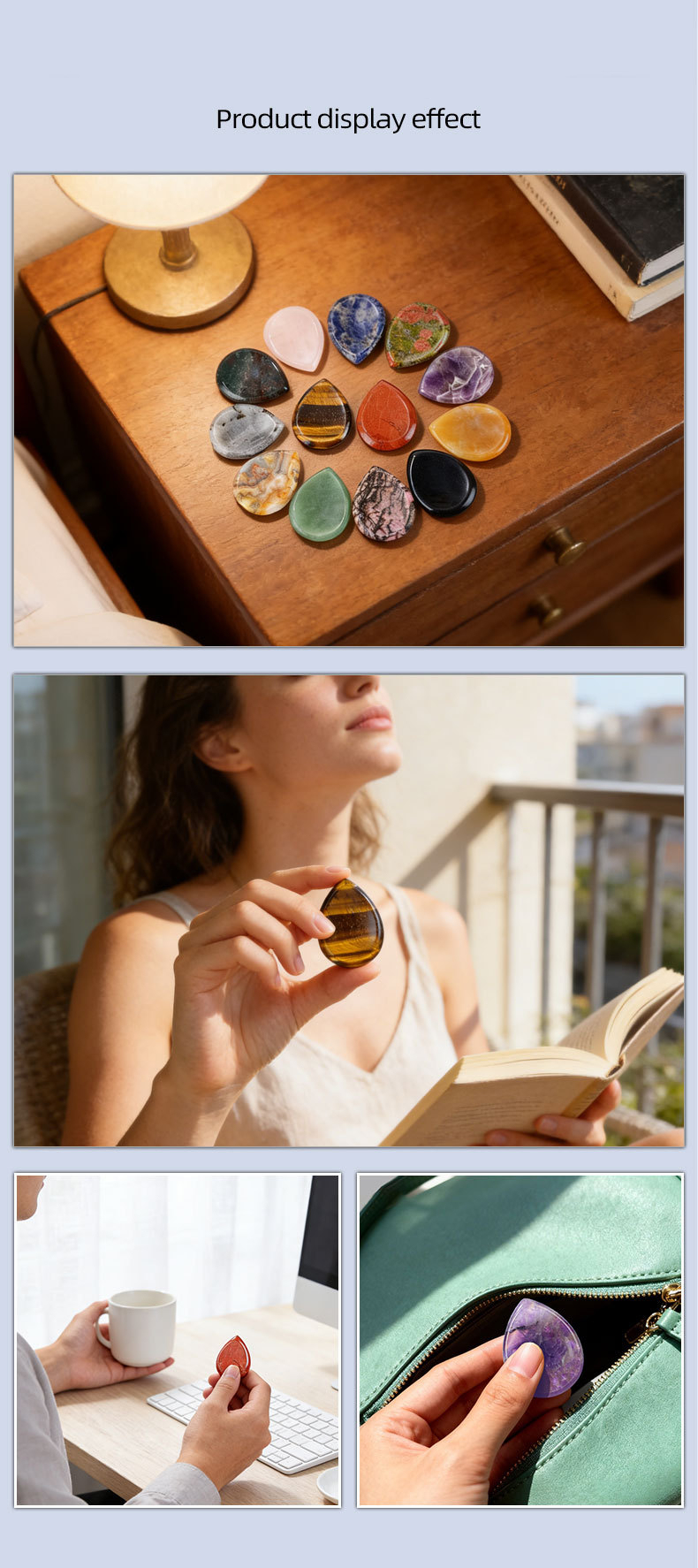 Natural Stone Thumb Worry Stone Teardrop Palm Massage Stone Grooved Crystal Pocket Stone Stress Relief Meditation Healing Stone