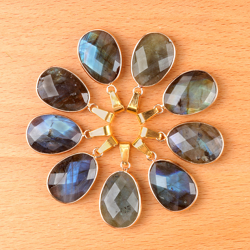 Natural Crystal Faceted Oval Pendant, Copper Wrapped Single Hole Gemstone Charm for DIY Necklace Making and Elegant Jewelry Styling