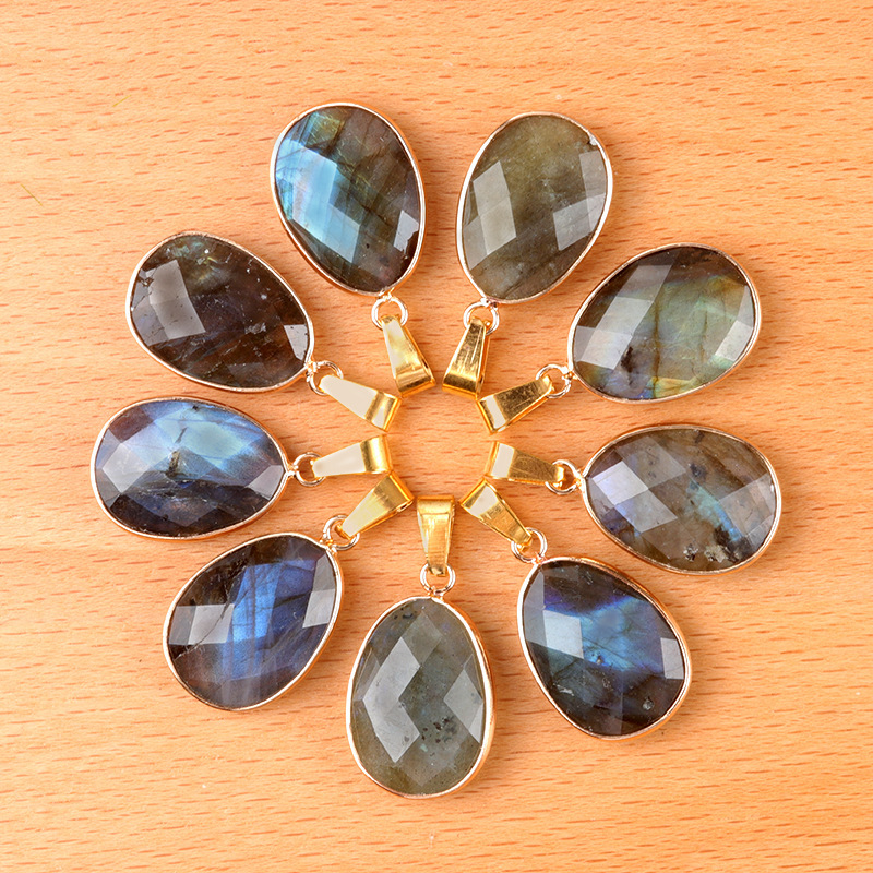 Natural Crystal Faceted Oval Pendant, Copper Wrapped Single Hole Gemstone Charm for DIY Necklace Making and Elegant Jewelry Styling