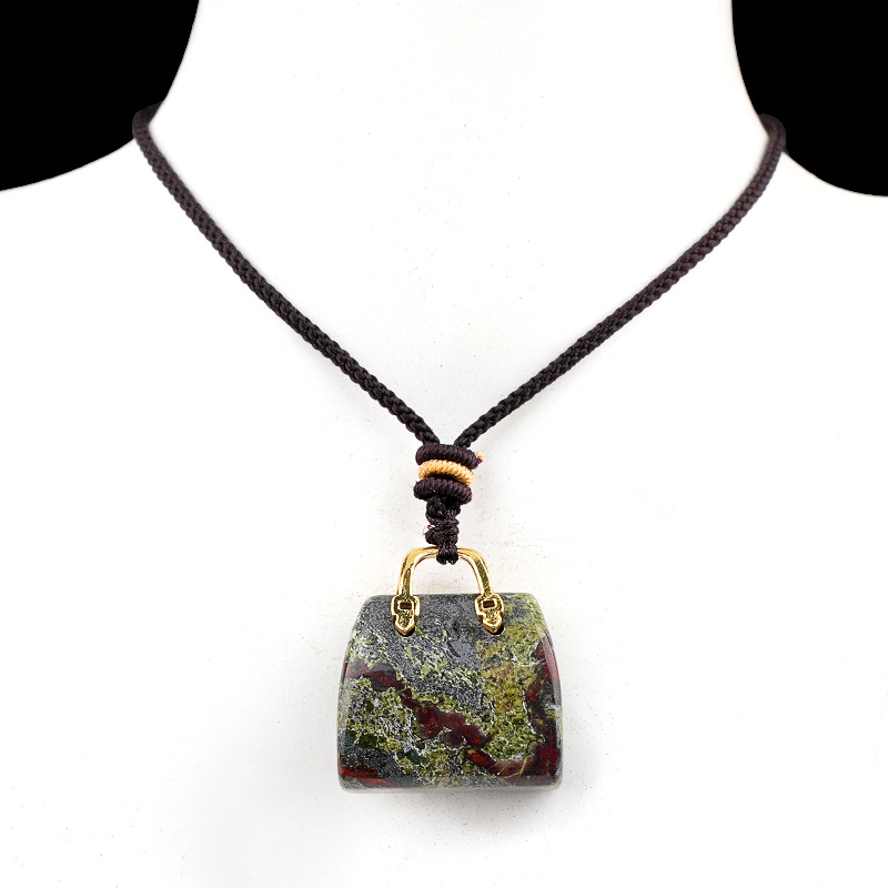Natural Crystal Handbag Shape Pendant, Agate Stone Mini Bag Ornament Woven Rope Sweater Chain Accessory, Multi Material Decorative Pendant