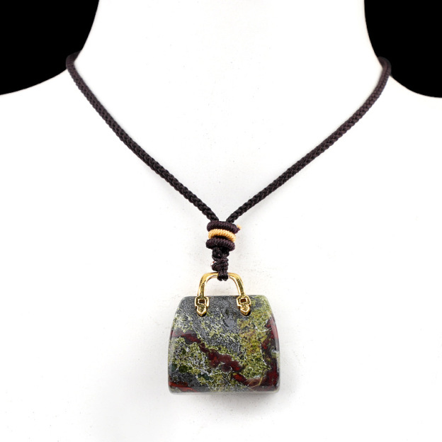 Natural Crystal Handbag Shape Pendant, Agate Stone Mini Bag Ornament Woven Rope Sweater Chain Accessory, Multi Material Decorative Pendant