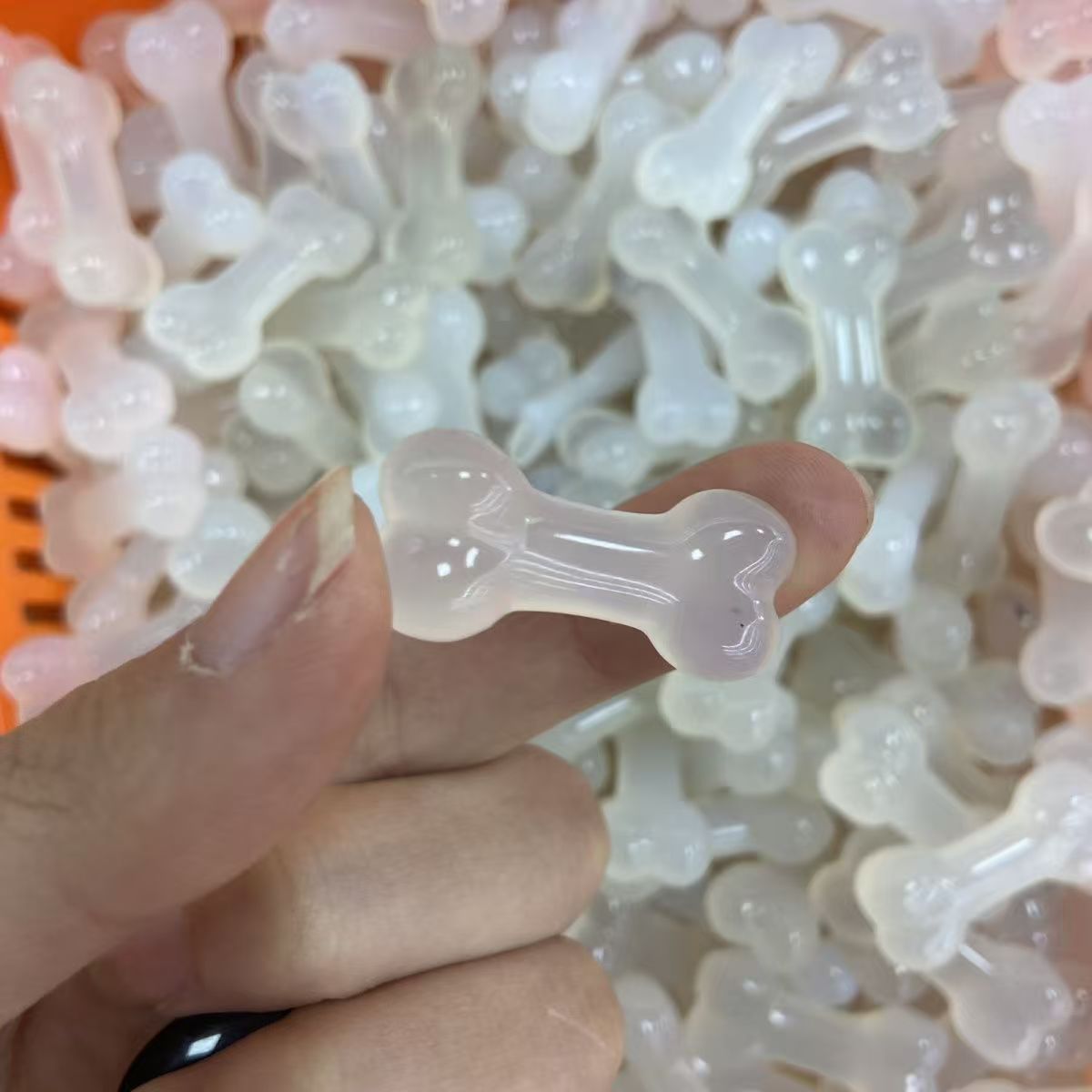 Icy White Chalcedony Bone Pendant, Natural Translucent Agate Dog Bone Charm for Necklace DIY Jewelry Making Gift
