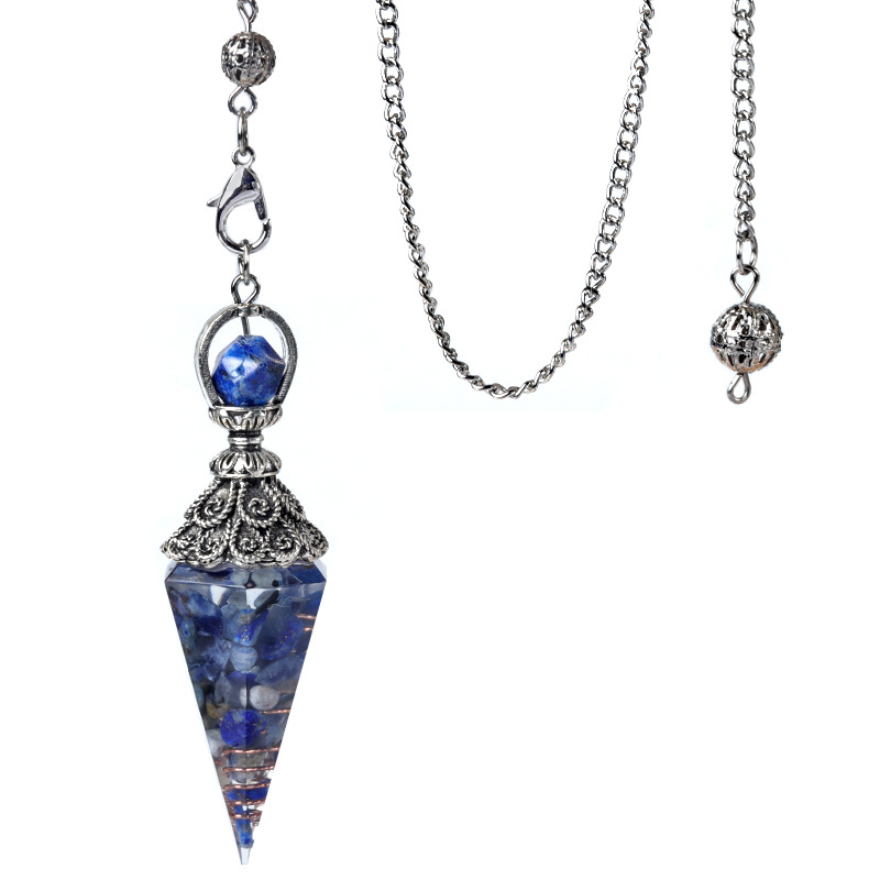 Resin Crystal Chip Pendulum Necklace Silver Chain Hexagonal Cone Stone Dowsing Pendant Jewelry Accessory 20260210