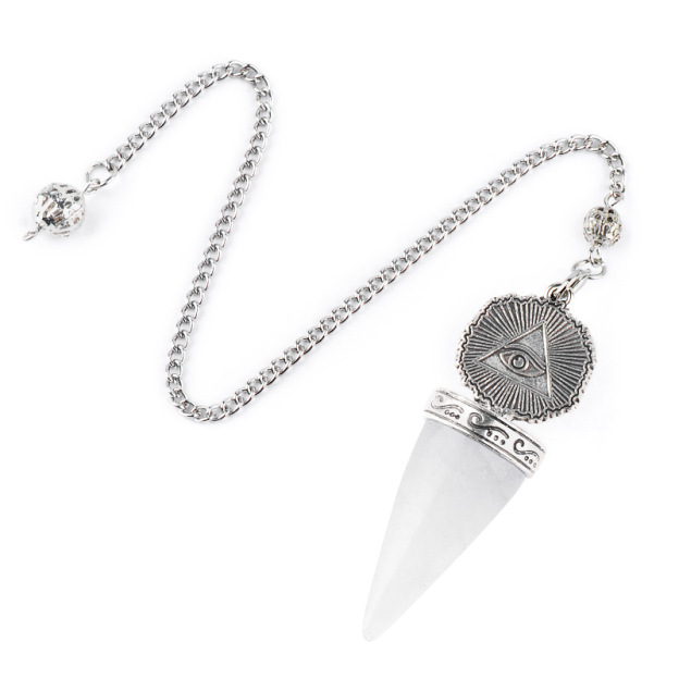 Natural Gemstone Pendulum Pendant Pointed Dowsing Tool Meditation Chain Adjustable Divination Crystal Charm26022101