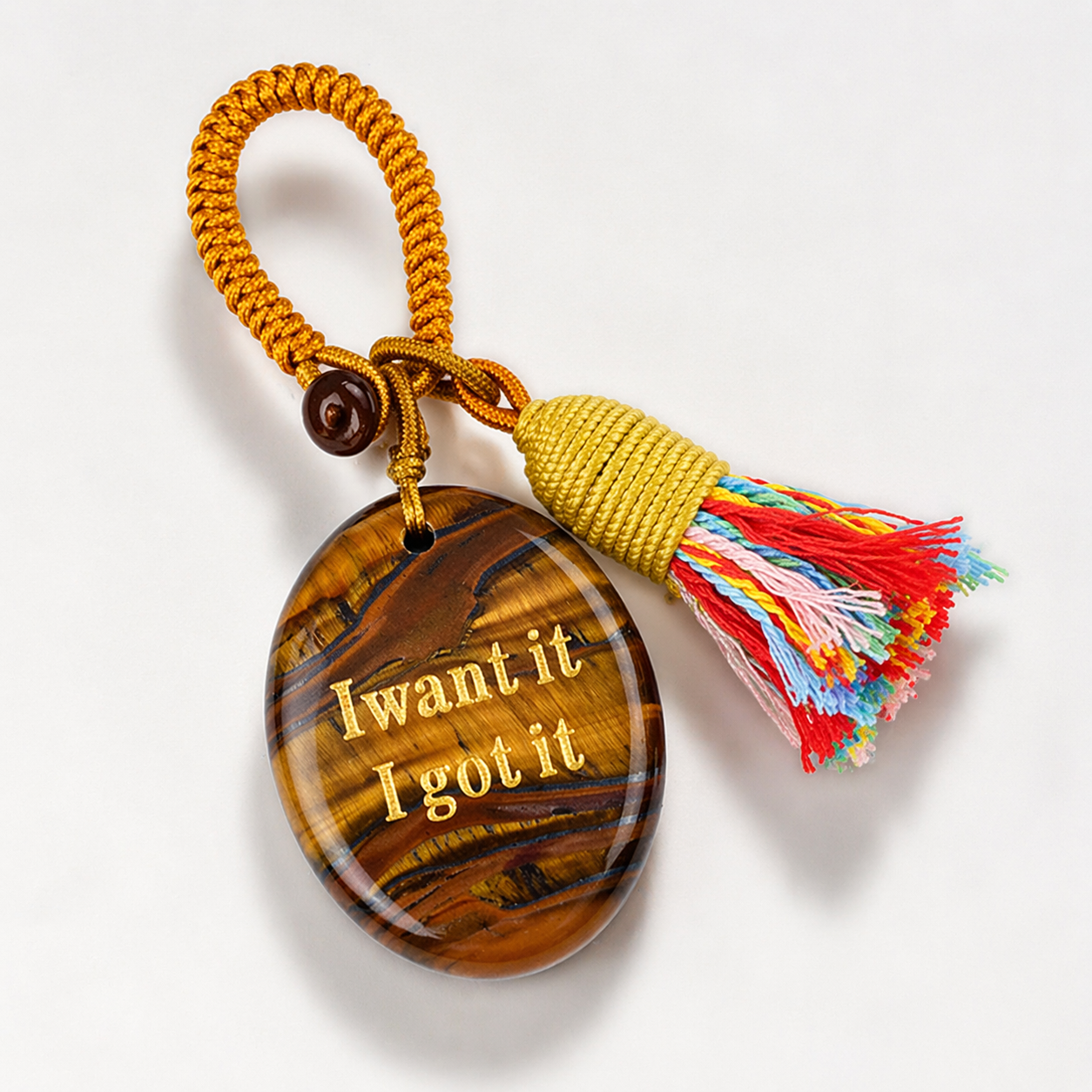 Natural Crystal Engraved Palm Stone Keychain, Oval Agate Worry Stone Bag Charm with Tassel for Car Hanging Decor, Mindful Gift and Everyday Accessory