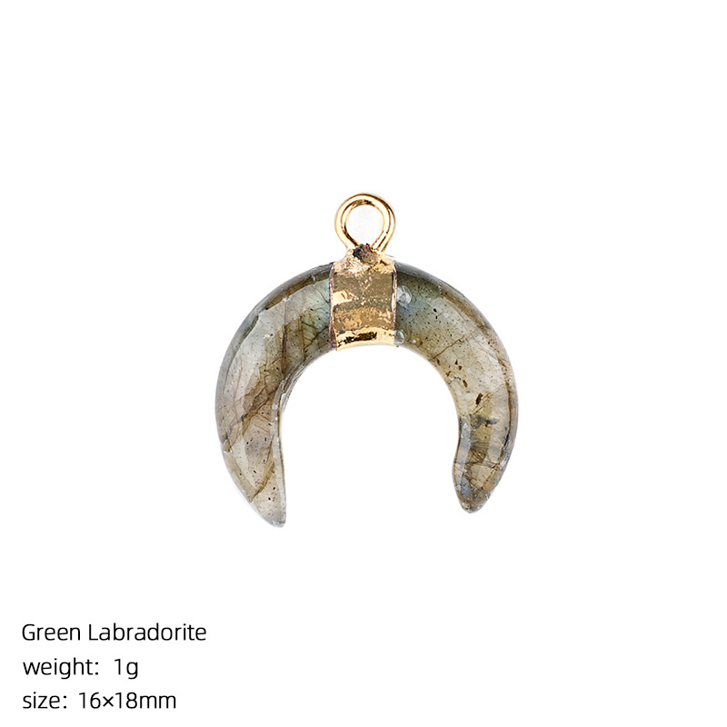 Natural Stone Crescent Moon Pendant Necklace Handcrafted with Adjustable Rope