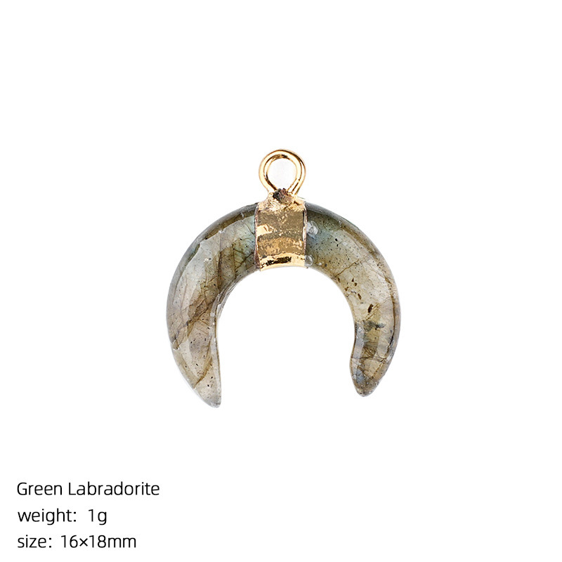 Natural Stone Crescent Moon Pendant Necklace Handcrafted with Adjustable Rope