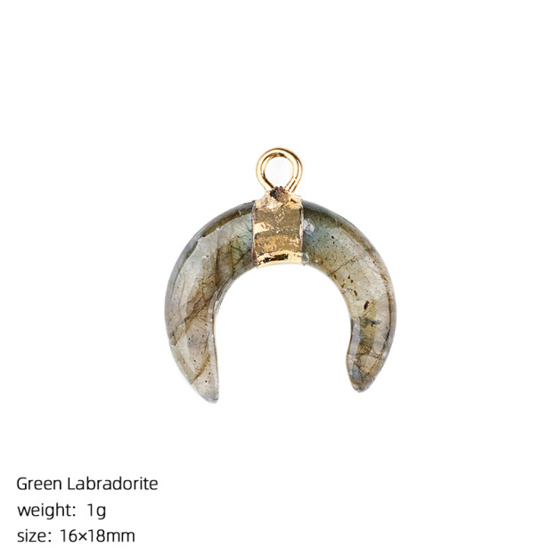 Natural Stone Crescent Moon Pendant Necklace Handcrafted with Adjustable Rope