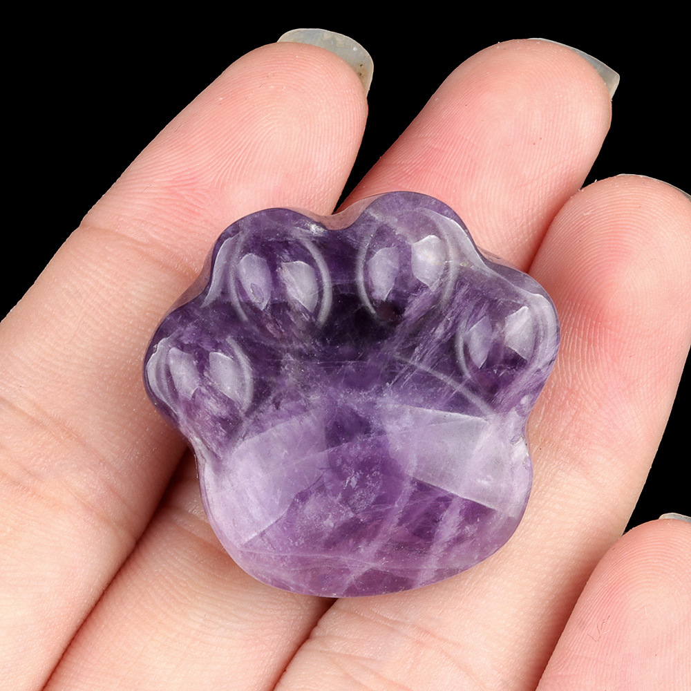 Natural Crystal Paw Figurine, Carved Cat Paw Bear Paw Stone Mini Desk Decor Gift, Polished Animal Palm Ornament and Cute Display Collectible