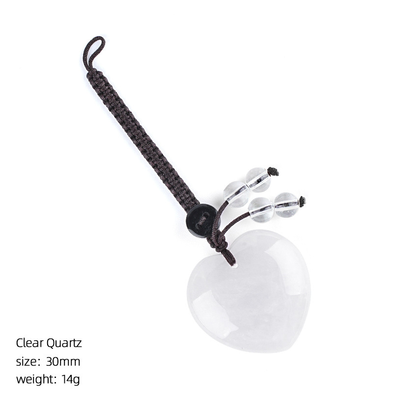 Natural Stone Heart Keychain Pendant, Handwoven Crystal Heart Bag Charm for Keys, DIY Jewelry, Gift Decoration or Wholesale Supply