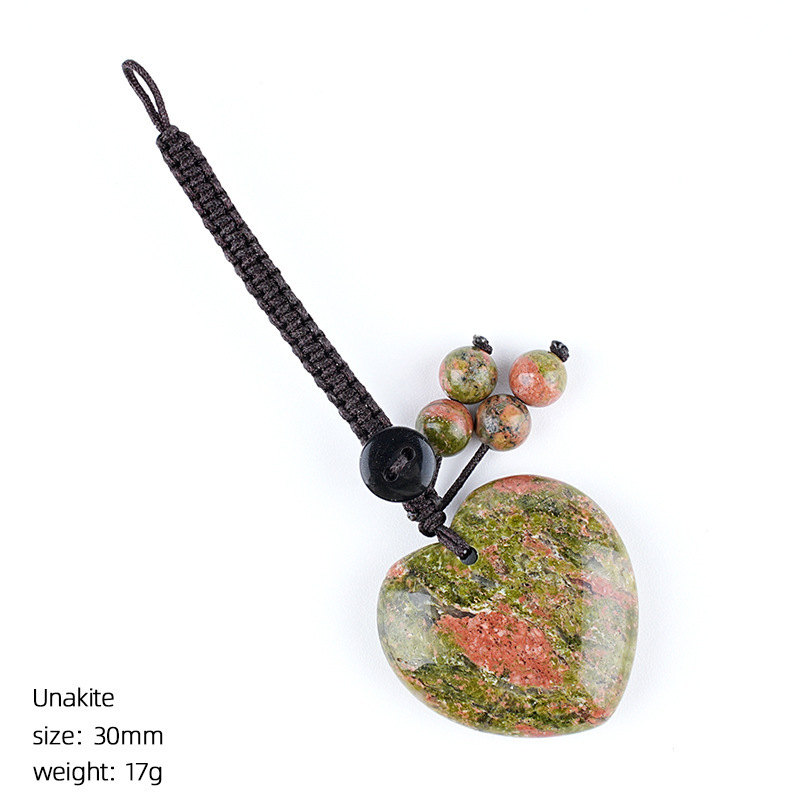 Natural Stone Heart Keychain Pendant, Handwoven Crystal Heart Bag Charm for Keys, DIY Jewelry, Gift Decoration or Wholesale Supply