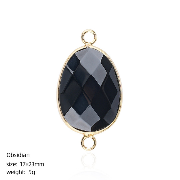 Natural Crystal Faceted Connector Charm, Gold Wrapped Double Loop Gemstone Pendant for DIY Bracelet, Necklace and Handmade Jewelry Making