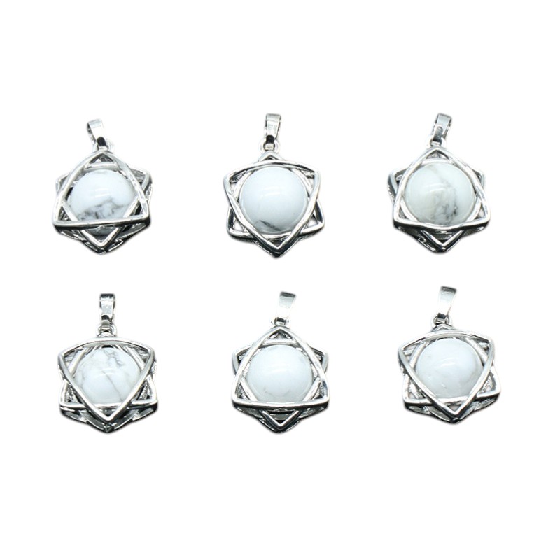 Natural Crystal Hexagram Pendant, Star Cage Gemstone Charm with Round Stone Bead for DIY Bracelet, Necklace Making and Handmade Jewelry Accessories