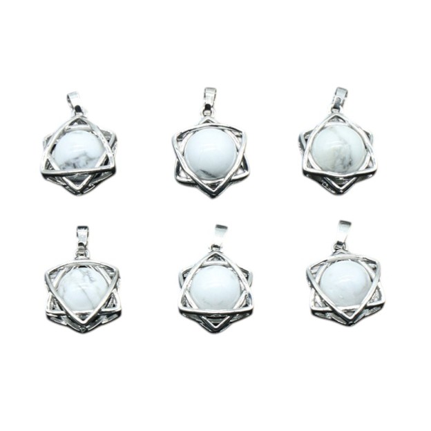 Natural Crystal Hexagram Pendant, Star Cage Gemstone Charm with Round Stone Bead for DIY Bracelet, Necklace Making and Handmade Jewelry Accessories