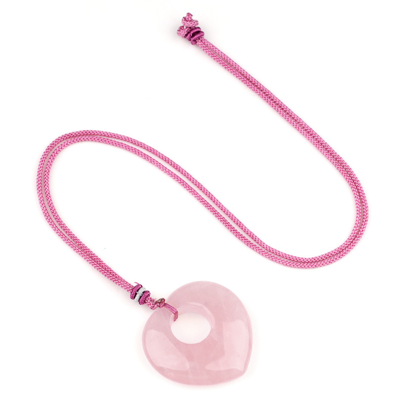 Natural Crystal Heart Stone Necklace, Love Heart Sweater Chain Pendant, Gemstone Heart Charm Long Necklace Gift Jewelry Accessory