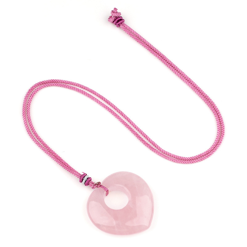 Natural Crystal Heart Stone Necklace, Love Heart Sweater Chain Pendant, Gemstone Heart Charm Long Necklace Gift Jewelry Accessory