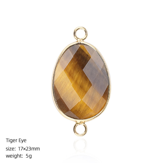 Natural Crystal Faceted Connector Charm, Gold Wrapped Double Loop Gemstone Pendant for DIY Bracelet, Necklace and Handmade Jewelry Making