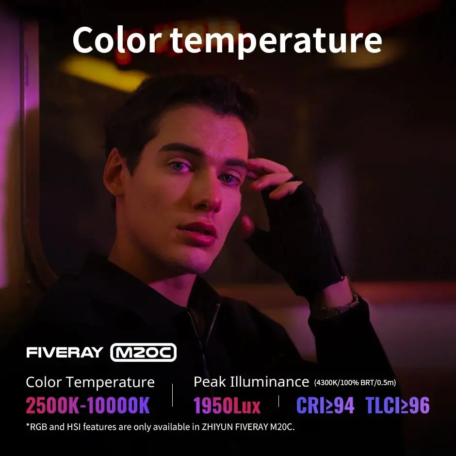 【Do Brasil】ZHIYUN FIVERAY M20C 20W RGB Luz de vídeo 2500K-10000K Luzes de preenchimento Controle por aplicativo Iluminação fotográfica Transmissão ao vivo