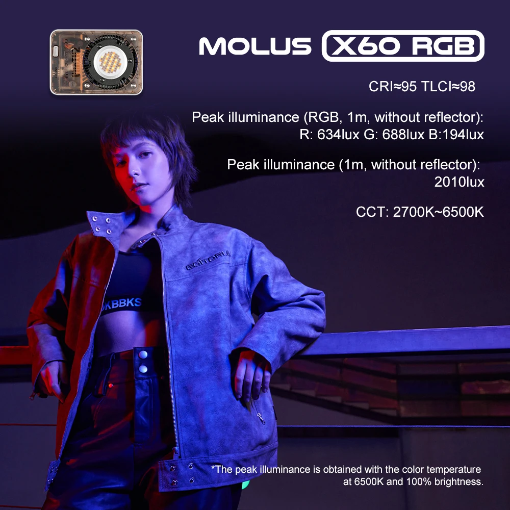 【Do Brasil】ZHIYUN MOLUS X60RGB 60W RGB COB Luz de bolso Luzes de vídeo LED Lâmpada de preenchimento Iluminação fotográfica portátil