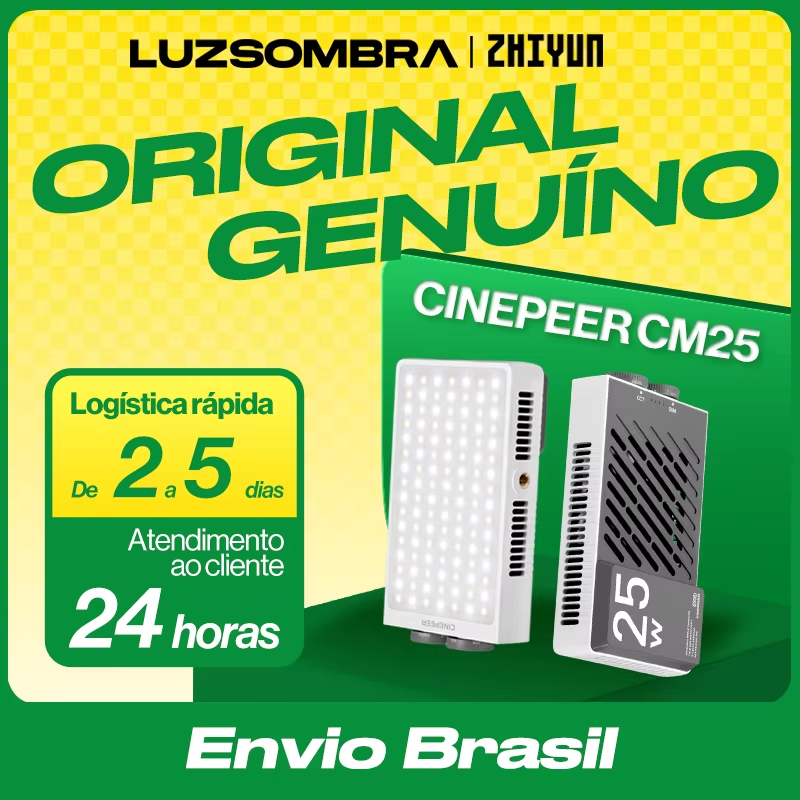 【Do Brasil】ZHIYUN CINEPEER CM25 25W Luz LED portátil de bolso para vídeo Luz bicolor para foto Luz de preenchimento Iluminação para fotografia